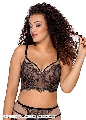 Romantischer Longline-BH, Tüll, Wimpernspitze, B bis J-Cup